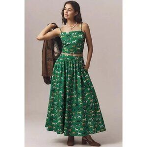 Anthropologie The Jacie Poplin Dog Print Green Maxi Skirt + Tank SET  XL